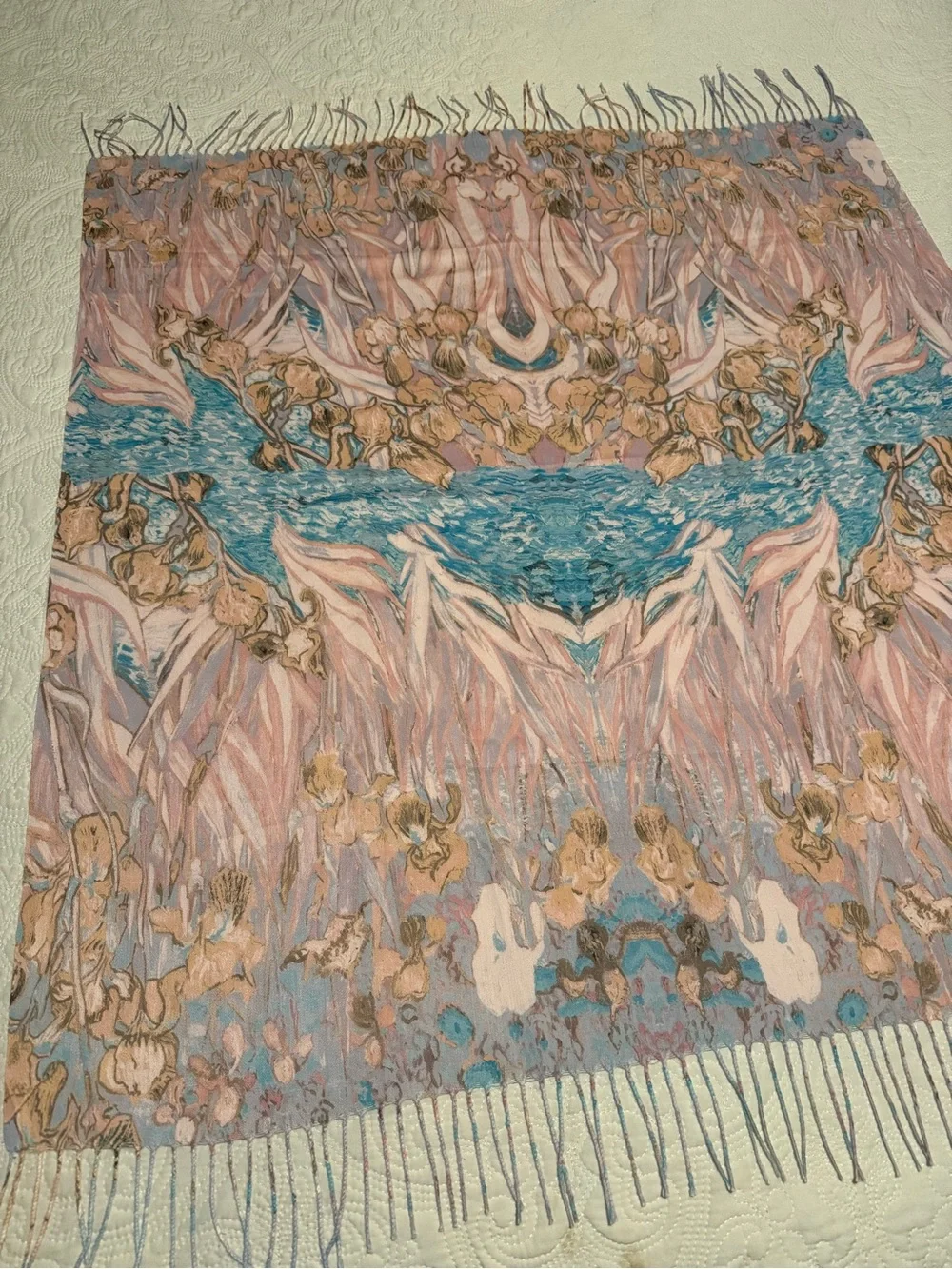 Pastel‎ Floral Fashion Linen-blend Scarf - Pink & Blue, handmade in India